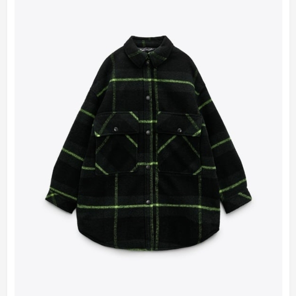 ZARA GREEN PLAID PADDED OVERSHIRT QUILTED BUTTON FRONT JACKET WOMENS - Picture 2 of 6
